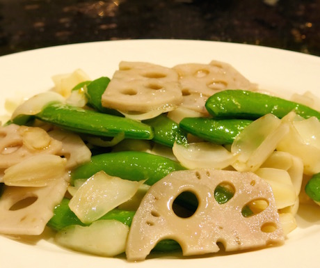 Sautéed lotus roots with honey beans and fresh lily bulbs at Summer Palace.