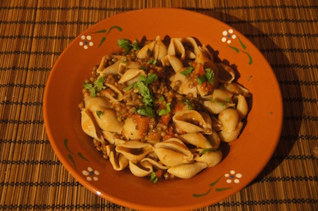 Vegan Italian Food - Conchiglie e lenticchie from Le Marche