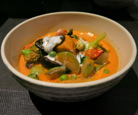 bowl of vegan Thai red curry at Paresa Resort Phuket