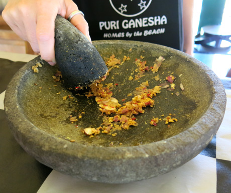 Making our own spice pastes at Puri Ganesha