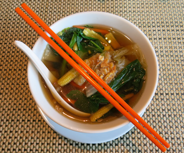Vegan noodle soup at Sule Shangri-La Yangon
