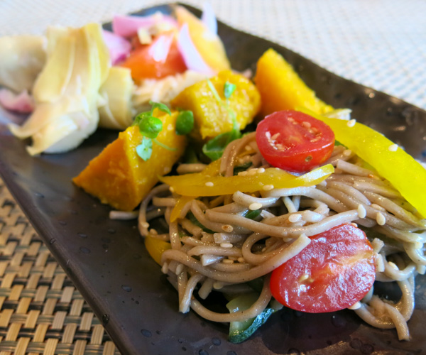 Soba noodle salad for breakfast at Sule Shangri-La Yangon