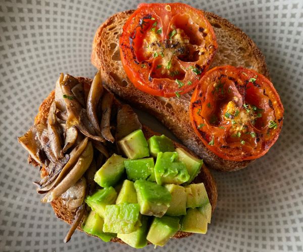 Avo, mushroom and tomato on sour dough at LUX South Ari Atoll